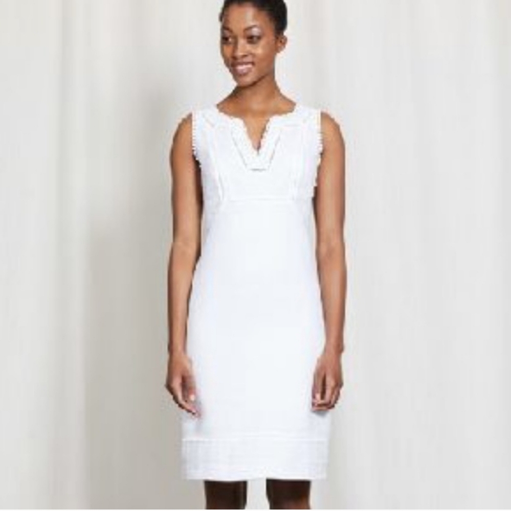 Boden White Sleeveless Lace-Trim Sheath Dress